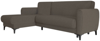 Dmora Schlafsofa mit Halbinsel Aber, Wende-Ecksofa, Modernes Sofa mit Stauraum, Chaiselongue und 3 Kissen, 230 x 153 x 85 cm, Braun