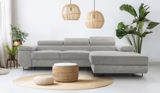 AX LIVING Hellgrau Cord Couch L Form – Arborio R Wohnlandschaft 280cm