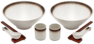Intirilife Suppenschüssel, Keramik, (Set, 10-tlg), Ramen Schüssel Set für 2 Personen aus Keramik 1.1 Liter für Nudelsuppe