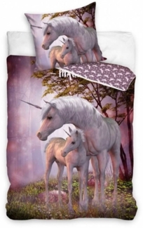 Carbotex Bettwäsche Einhorn im Zauberwald - Bettwäsche-Set, Unicorn-Motiv, 135x200 & 80x80, Baumwolle, 100% Baumwolle