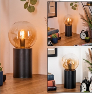 hofstein Tischleuchte Tischlampe aus Metall/Glas in Schwarz/Bernsteinfarben/Klar, ohne Leuchtmittel, Leuchte im Retro/Vintage-Design mit Glasschirm (15 cm), 1 x E14