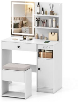 COSTWAY Schminktisch (1-St), Frisiertisch, mit Hocker, Steckdosen, LED Spiegel