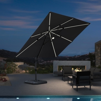 Sonnenschirm 300x300 cm Aluminium LED Beleuchtung Kurbel 360° Grau UV-beständig