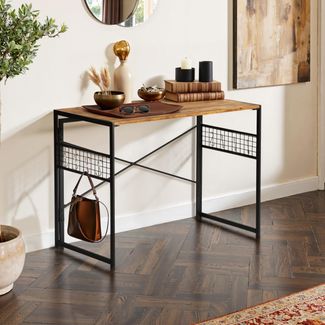 FurnitureR Konsolentisch Klappbar 100x50 cm - Schlank mit Haken & Retro-Optik, faltbar für Flur/Wand, 5,5cm flach