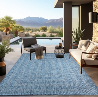 SIMPEX24 Outdoorteppich Vintage Design, Läufer, Höhe: 5 mm, Outdoor Teppich Wetterfest Vintage Design Blau Küchen Terrasse Balkon