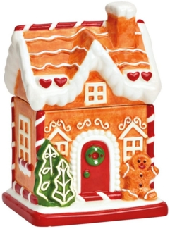matches21 HOME & HOBBY Vorratsdose Weihnachtliche Aufbewahrungsdose mit Lebkuchenhaus, 13x19 cm, Keramik, (1-tlg), Festliche Keramikdose für weihnachtliche Leckereien