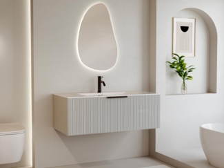 Vente-unique - Hängeschrank für Waschbecken mit Rillenstruktur - Beige - 100 cm - PALIRO
