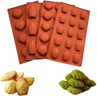 AUKUU Schokoladenform 4 PCS Antihaftbeschichtete Silikon-Madeleine-Formen, Muschelform, Backform für Kuchen