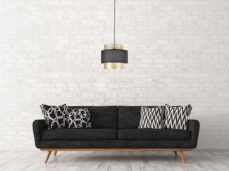 Pendelleuchte LOUNGE einflammig, Metall Gold mit Stoffblende Schwarz, Ø 35cm