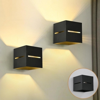 Vivitar LED Wandleuchte Innen Schwarz Gold –2er SET– 6W G9 Austauschbar 3000K Warmweiß, LED wechselbar, Wandlampe Aluminium mit Schnittlicht-Design – Up Down Licht