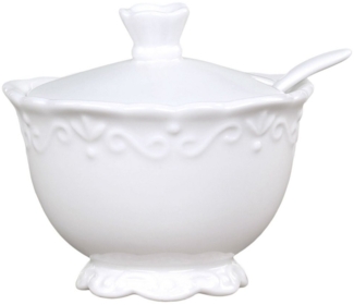 Zuckerschale Zuckerdose mit Löffel Porzellan Weiß Provence Chic Antique 63100-01
