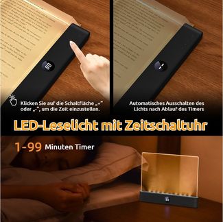 VIVIHEYDAY LED Leselampe Buch, 3 Lichtfarben Dimmbares LED Buchlampe mit Timer, Wiederaufladbare Buch Leseleuchte für Nachtlesungen im Bett