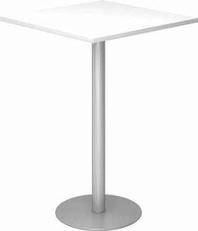 bümö Stehtisch Büro, Bistrotisch eckig 80 x 80 cm - Bartisch weiss, Stehtisch Holz-Platte, Säule aus Metall in silber, Buffettisch, Säulentisch, Partytisch, Thekentisch, Hochtisch, Barmöbel, STH88-W-S