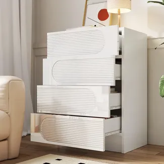 Kommode mit 4 Schubladen, Schubladenkommode, Mehrzweckschrank, Schubkastenkommode, weiß