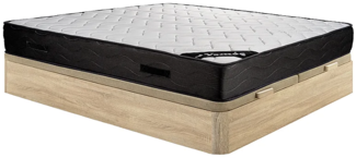 Vente-unique - Set aus Bettgestell mit Bettkasten + Matratze - 180 x 200 cm - 7-Zonen-Taschenfederkern & Memory Schaum - Stärke 24 cm - Holzfarben hell - MERISI von YSMÉE