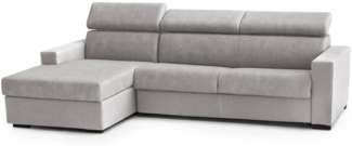 Dmora Sofa mit Halbinsel Akela, Ecksofa mit linker Chaiselongue aus Stoff, Standardarmlehnen, 100 % Made in Italy, 280 x 95 x 85 cm, Grau