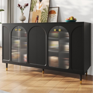 Flieks Sideboard mit 4 Glastüren Schwarz/Weiß (1 St, für Esszimmer, Wohnzimmer und Schlafzimmer), Mehrzweckschrank mit verstellbare Ablagen Wohnzimmer, Breite 140 cm