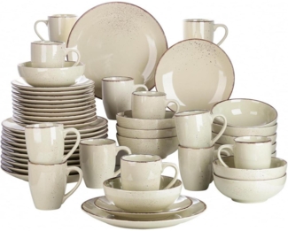 48-teiliges vancasso Navia Geschirrset Steingut Vintage Design Natur beige grün