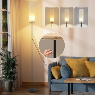ZMH Stehlampe Wohnzimmer LED Stehleuchte: Dimmbar Standleuchte Vintage Standlampe Beige Lampenschirm 3000K-6500K Wohnzimmerlampe Seilzugschalter Retro Stoff Leselampe für Schlafzimmer Büro