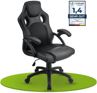 Racing Schreibtischstuhl Montreal (schwarz) ergonomisch, höhenverstellbar & gepolstert, bis 120 kg - Bürostuhl Drehstuhl PC Gaming Stuhl