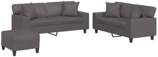 vidaXL 3-tlg. Sofagarnitur mit Kissen Grau Kunstleder 3201931