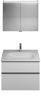 Burgbad FIUMO Waschtisch Set mit Spiegelschrank 82 cm breit, Weiß, Waschbecken Gussmarmor Weiß