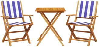 vidaXL 3-tlg. Bistro-Set Blau und Weiß Stoff und Massivholz 3281813