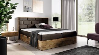 Boxspringbett Bett BEILA 200x220cm Lancelot Eiche Stoff Braun inkl. Bettkasten