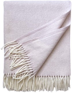 Wolldecke Plaid mit Fransen 100% Schurwolle (145x180 cm, Uni Blassrosa)