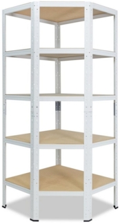 shelfplaza Eckregal HOME, 180x70x40cm weiß, Metall Eckregal stehend mit 5 Böden, Corner Shelf 265kg Tragkraft Schwerlastregal Ecke, Steckregal verzinkt Eckregal Keller Garagen Regal