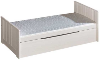 Bett Einzelbett mit Ausziehliege Tomo 90x200cm Kiefer Massiv weiß mit Lattenrost