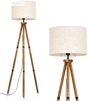 hofstein Stehlampe Stehlampe aus Holz/Stoff in Naturfarben/Beige/Weiß, ohne Leuchtmittel, skandinavische Design Leuchte, Schirm (40 cm) u. Fußschalter, 1x E27