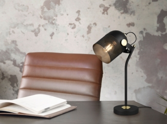Retro Schreibtischlampe MIXA schwenkbar aus Metall Schwarz Gold, Höhe 45cm