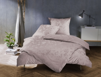 Bettwaesche-mit-Stil Mako Satin Jacquard Damast Bettwäsche Zoé Rose – puder – Garnitur 135x220 + 80x80 cm