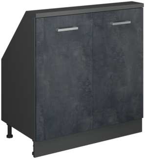 Küchenschrank für Dachschrägen R-Line Schwarz Beton 80 cm mit 2 Türen Vicco