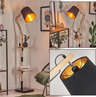 hofstein Stehlampe verstellbare Stehlampe aus Holz/Metall/Stoff in Natur/Schwarz-Gold, ohne Leuchtmittel, im Boho-Design m. Ablageflächen u. Schalter, 152,5cm, E27, Wohnzimmer