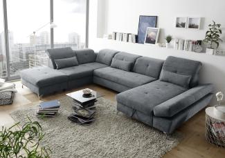 Couch MELFI Sofa Schlafcouch Wohnlandschaft Schlaffunktion grau dunkel U-Form links