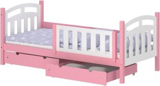 WNM Group Kinderbett mit Rausfallschutz Suzie - Jugenbett aus Massivholz - Bett mit 2 Schubladen fr Mdchen und Jungen - Funktionsbett 190x90 cm - Rosa