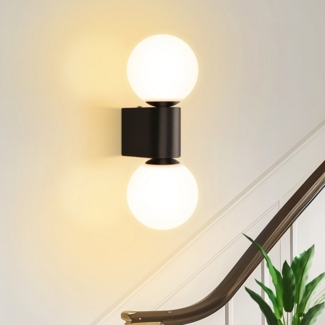 ZMH Wandleuchte Innen Flurlampe Schwarz-Weiß G9 Wandbeleuchtung Glaskugel Wohnzimmer, Einfache Installation, ohne Leuchtmittel, 2 verschiedene Montageausrichtungen Nachtlicht für Treppe