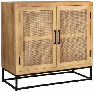 Cane Kommode 85x80 Mangoholz Rattan-Front Metallgestell 2 Türen