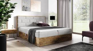 Boxspringbett Bett BEILA 200x220cm Lancelot Eiche Stoff Hellgrau inkl. Bettkasten