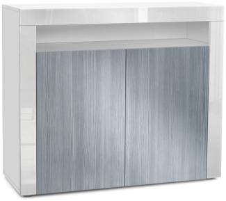 Vladon Kommode Valencia, Sideboard mit 2 Türen und 1 offenem Fach, Weiß matt/Avola-Anthrazit/Weiß Hochglanz (108 x 92 x 40 cm)