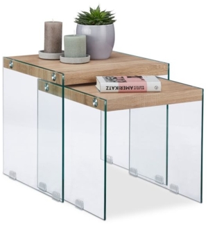 Satztisch 2er Set Holz+Glas