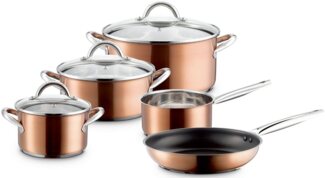 Topfset in modernem Design, 4 Tpfe, 1 antihaftbeschichtete Pfanne und 3 Glasdeckel im Set, fr alle Herdarten inkl. Induktion