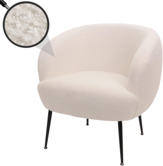 Lounge-Sessel HWC-O37, Cocktail-/Clubsessel Polstersessel Sessel, Stoff/Textil Bouclé (330g/m²) Metall MVG ~ weiß