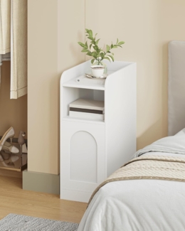 Nachttisch 2er Set, Schmal Beistelltisch mit 1 Schranktür, Nachttische mit Offenem Fach, Umkehrbare Tür, Platzsparend, Geeignet für Schlafzimmer, Wohnzimmer, Weiß