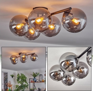 hofstein Deckenleuchte 5-flammige Deckenlampe aus Metall/Glas in Schwarz/Rauchfarben, ohne Leuchtmittel, moderne Leuchte im Retro/Vintage-Design (Schirme Ø 15 cm), E14