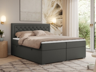 Boxspringbett, Modern Bett mit Multipocket-Matratze und zwei Bettkästen - JASIR - 200 x 200 cm - Dunkelgrau Kunstleder - H3