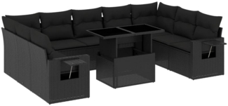 vidaXL 10-tlg. Garten-Sofagarnitur mit Kissen Schwarz Poly Rattan 3268105
