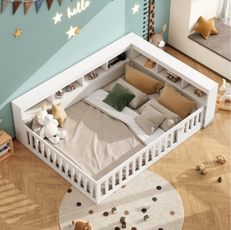 HAUSS SPOLE Kinderbett 140x200cm, Daybett mit Staufach, Brüstung, Steckdose und usb, Weiß (140x200cm mit USB & Steckdose, Stauraum & Geländer, ideal für Familien & Studenten), ohne Matratze